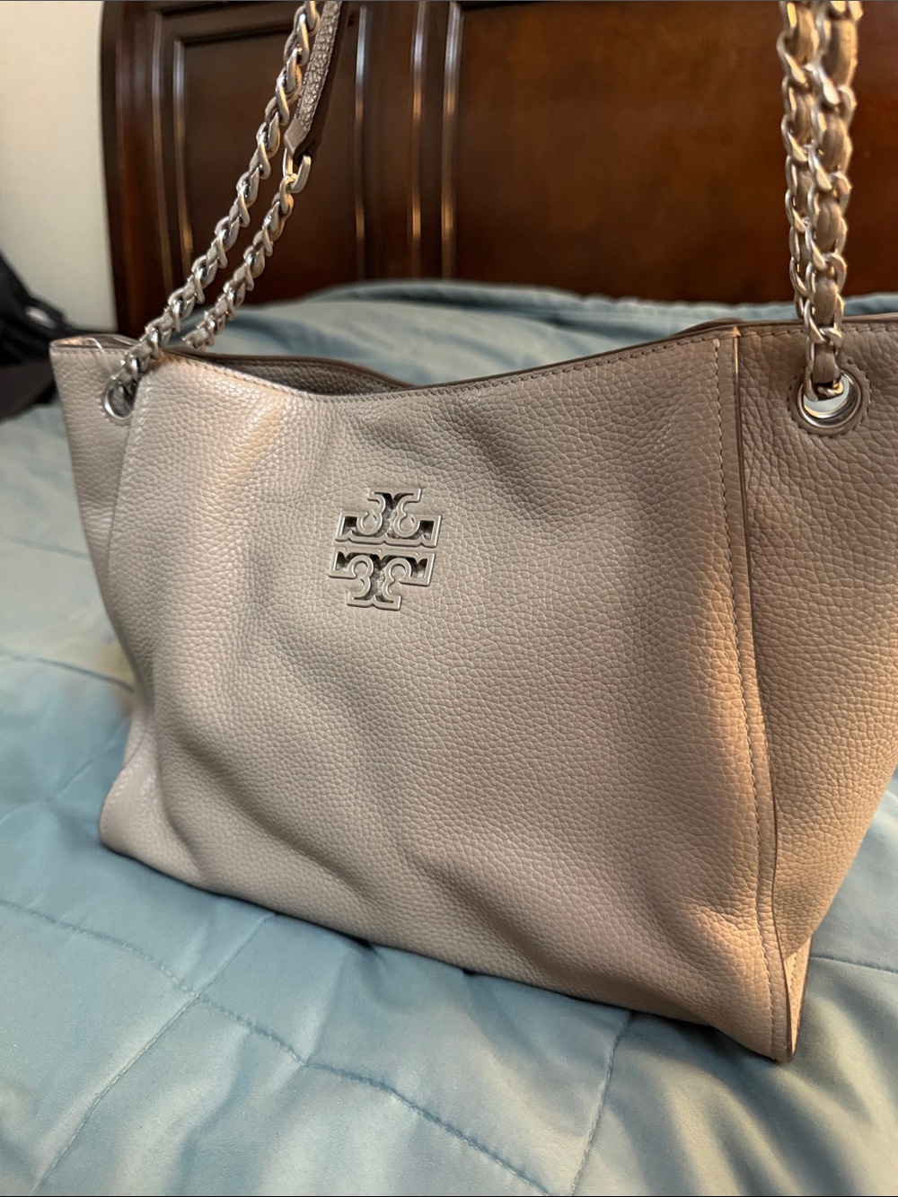 Tory Burch Pebbled Leather Tote in Taupe